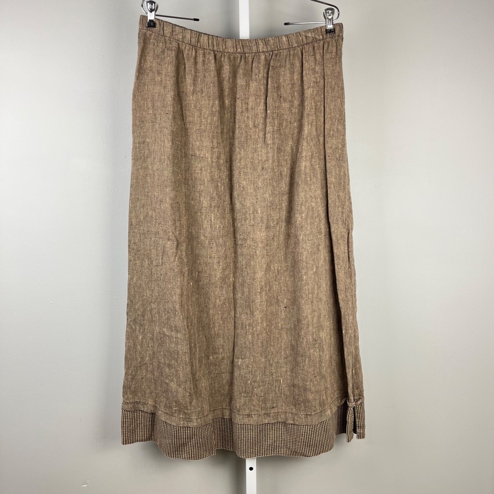 American Style Vintage Linen Maxi Skirt Womens XL Brown Pull On Lagenlook Artsy